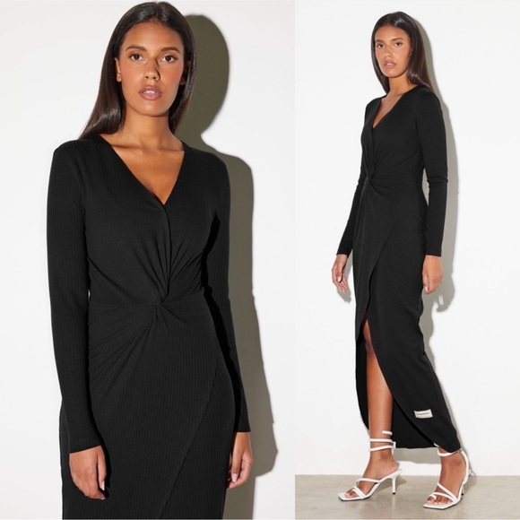THEGIVINGMOVEMENT V-NECK LONG-SLEEVE COTTONRIB100© DRESS - Picture 2 of 13